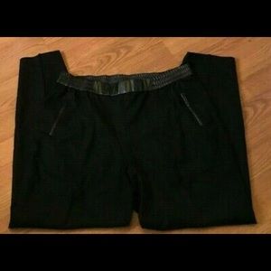 Black Akris Wool Pants with Faux Leather Trim